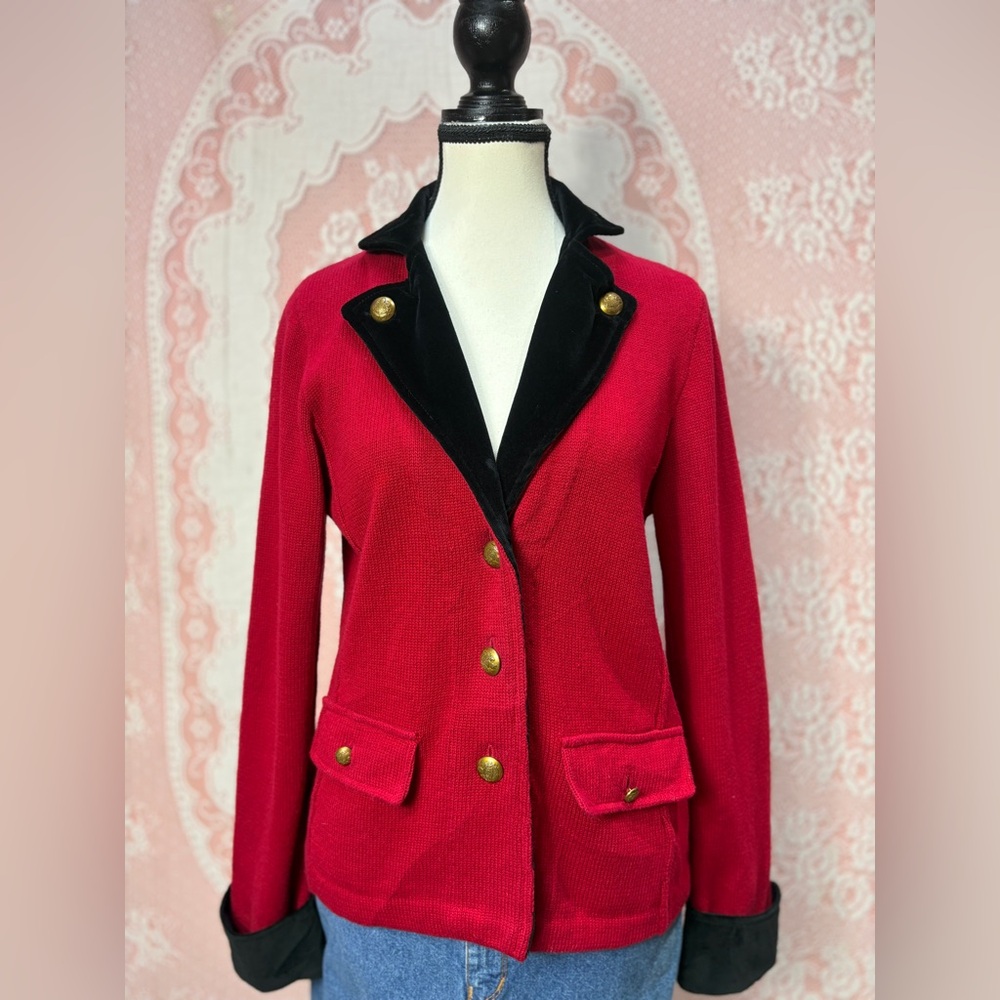 Lauren Ralph Lauren Red Velvet Trim Blazer P/L